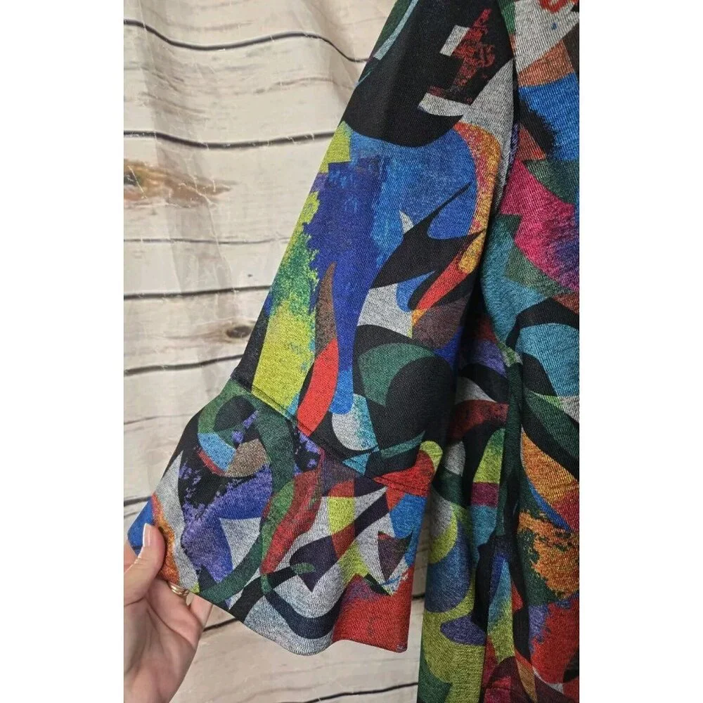 Ali Miles Colorful Jacket Cardigan PXL Artsy Bell Sleeve Swing Womens Abstract - Picture 4 of 8